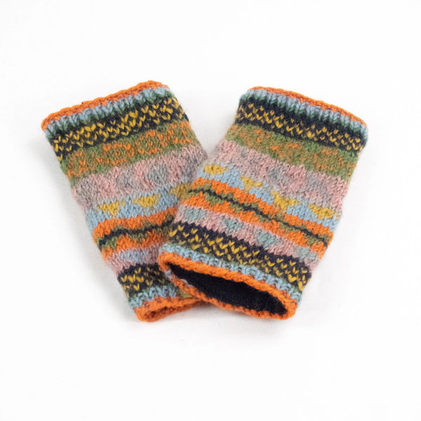 Hand-Knitted Fingerless Gloves & Wool Wrist Warmers orange