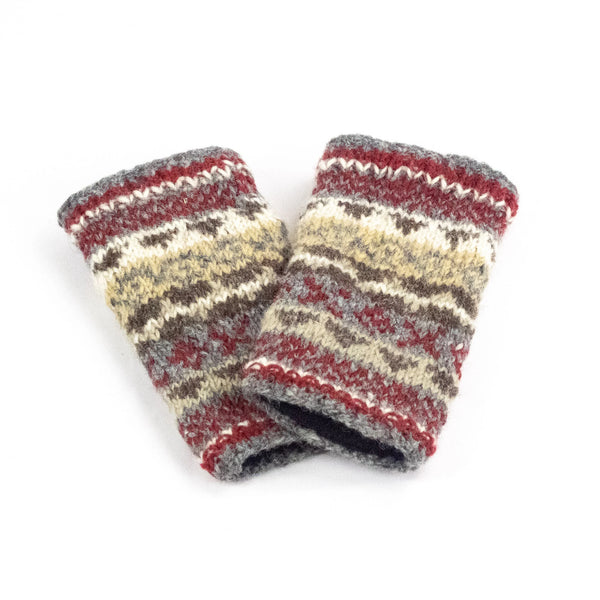 Hand-Knitted Fingerless Gloves & Wool Wrist Warmers Red