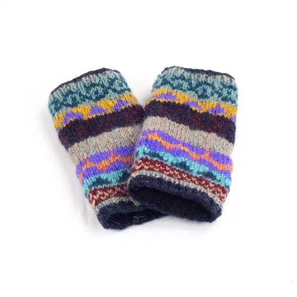 Hand-Knitted Fingerless Gloves & Wool Wrist Warmers Purple