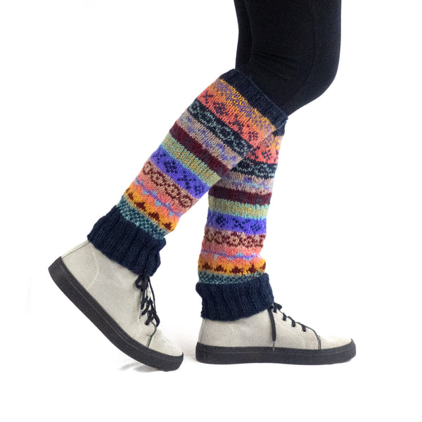 Hand knitted, woolen leg warmers, 100% sheep wool, ethically made, dark blue