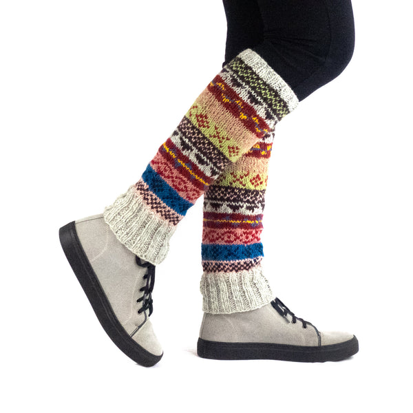 Ethical Handmade Wool Leg Warmers Multicolored