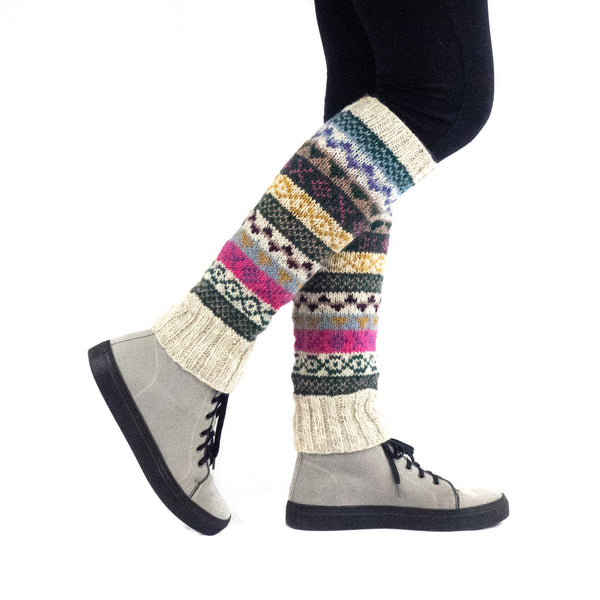 Hand knitted, woolen leg warmers, 100% sheep wool, ethically made, white