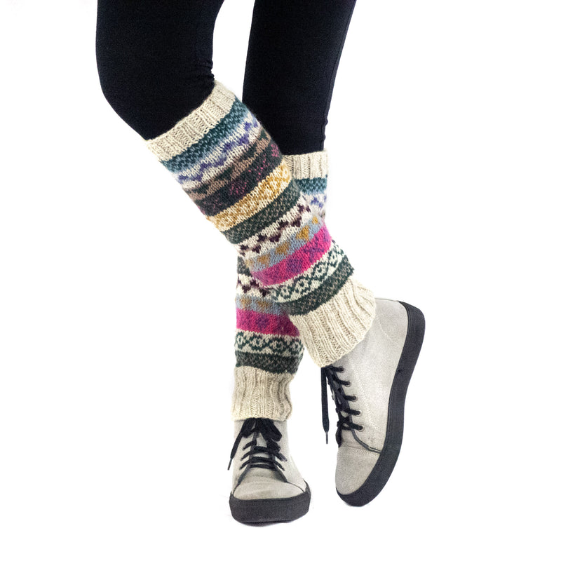 Hand knitted, woolen leg warmers, 100% sheep wool, ethically made, white