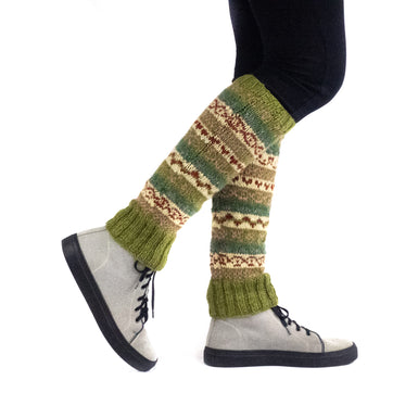 Hand knitted, woolen leg warmers, 100% sheep wool, ethically made, green