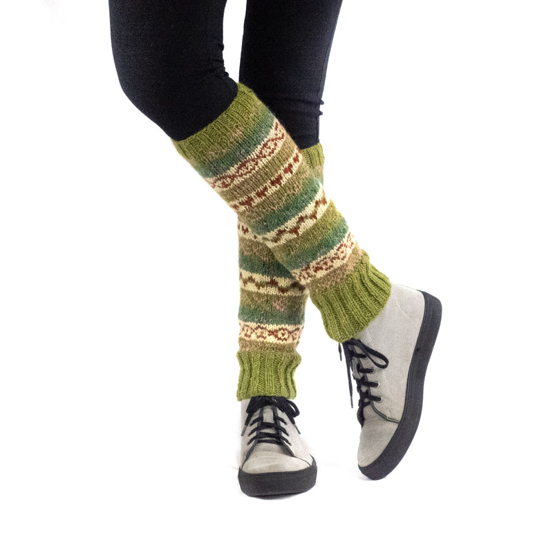 Hand knitted, woolen leg warmers, 100% sheep wool, ethically made, green