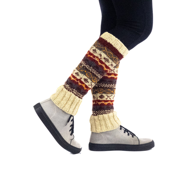 Ethical Handmade Wool Leg Warmers Brown