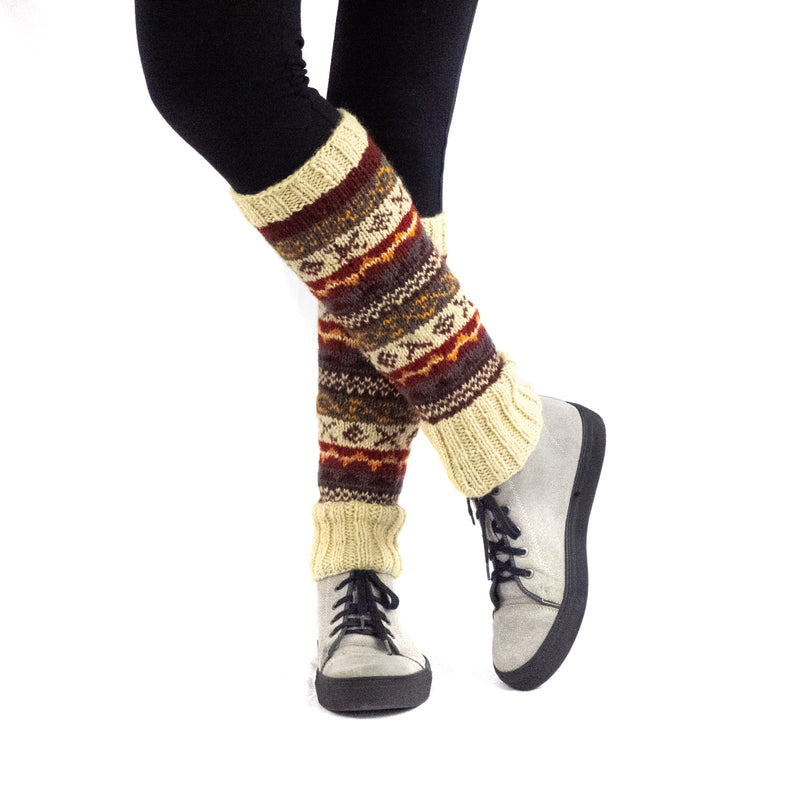 Hand knitted, woolen leg warmers, 100% sheep wool, ethically made, brown