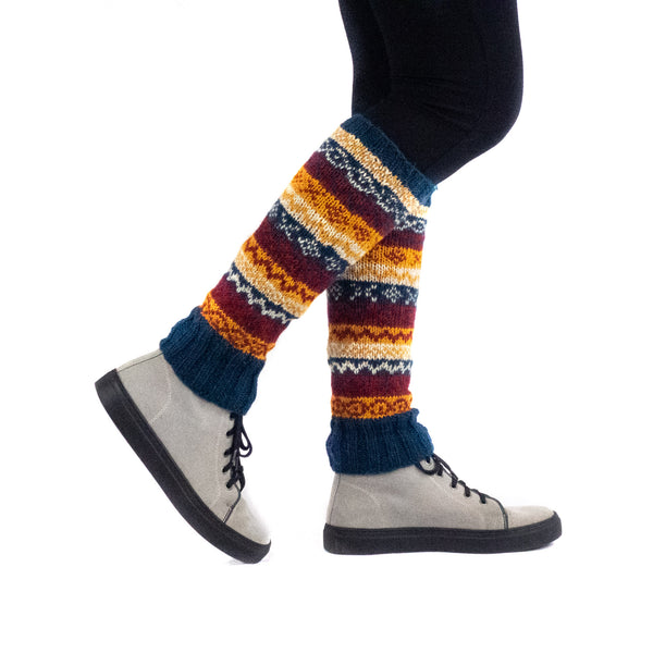 Hand knitted, woolen leg warmers, 100% sheep wool, ethically made, petrol