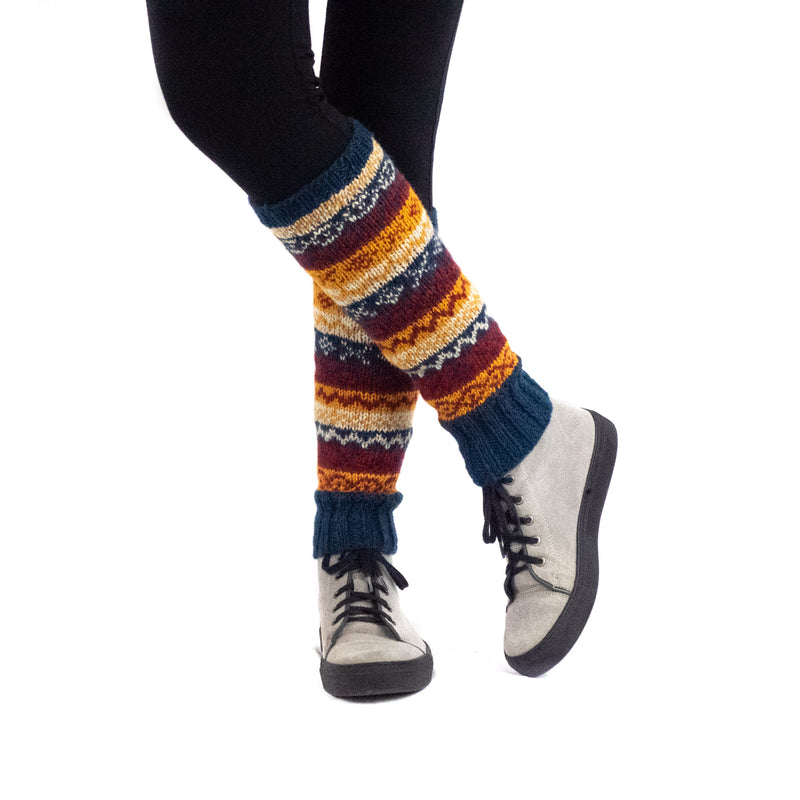 Hand knitted, woolen leg warmers, 100% sheep wool, ethically made, petrol